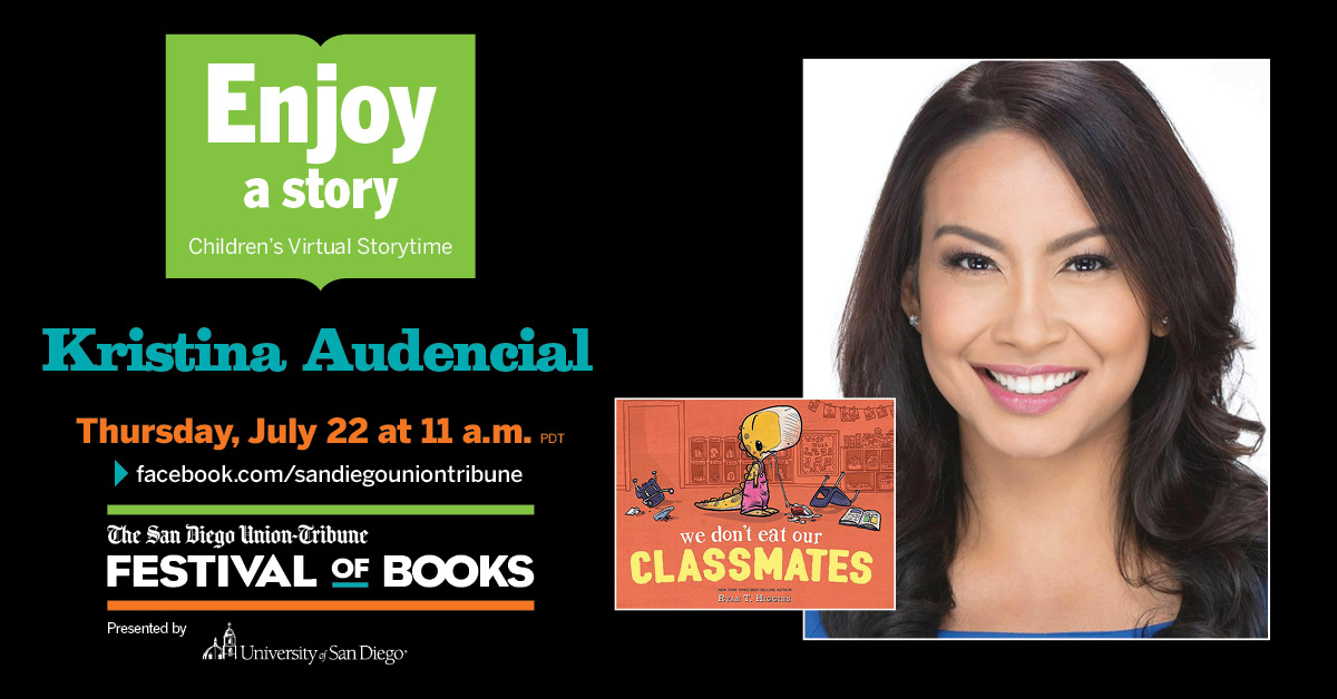 Join us today for Children’s Storytime with emmy award-winning reporter and anchor for Fox 5, Kristina Audencial, as she reads 'We Don’t Eat Our Classmates.' Tune in today on The San Diego Union-Tribune's Facebook live! Written and Illustrated by Ryan T. Higgins. #GrabABook