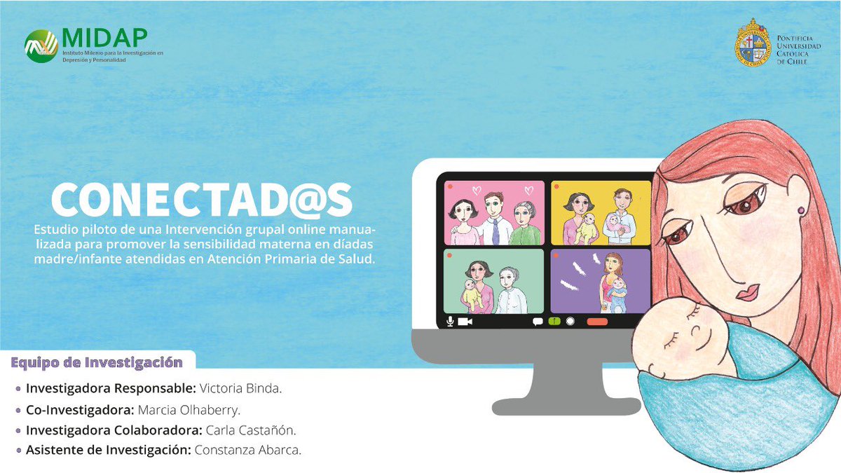 victoria_binda's tweet photo. Feliz de comenzar este proyecto que busca promover el apego seguro en tiempos de pandemia ! Financiamiento: Vicerrectoría de Investigación PUC .Concurso de Investigación Interdisciplinaria  . 
Patrocinio:  Instituto Milenio para la Investigación en Depresión y Personalidad MIDAP https://t.co/tQ6MEQLZiv