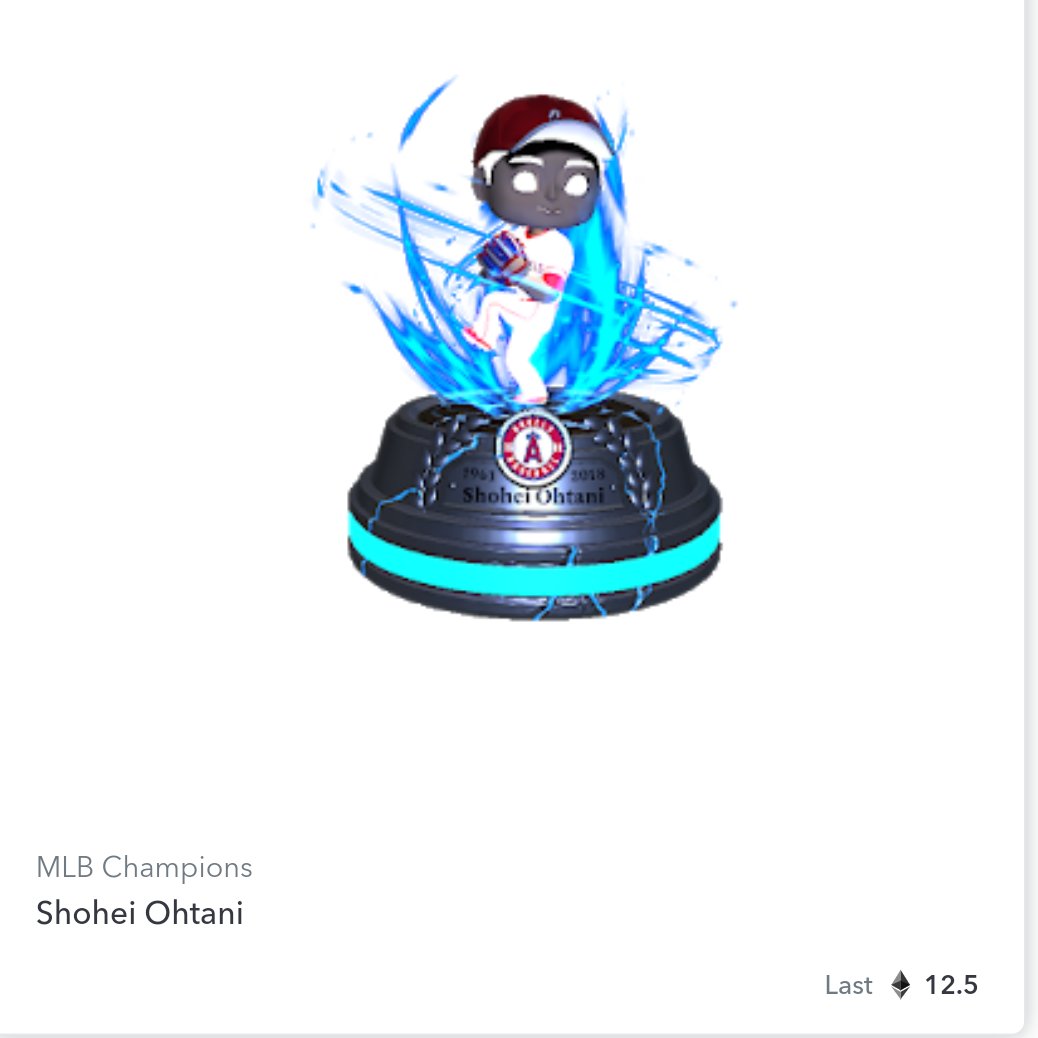 Eric (@booshpanda) on Twitter photo Yea, the MLBC market is non-existent, but I still think this rookie year Shohei Ohtani NFT was a steal at 12.5 eth two years ago.
<a href="/cryptoslamio/">CryptoSlam!</a> <a href="/garyvee/">Gary Vaynerchuk</a> <a href="/MomentRanks/">MomentRanks is now Collective</a> Yea, the MLBC market is non-existent, but I still think this rookie year Shohei Ohtani NFT was a steal at 12.5 eth two years ago.
<a href="/cryptoslamio/">CryptoSlam!</a> <a href="/garyvee/">Gary Vaynerchuk</a> <a href="/MomentRanks/">MomentRanks is now Collective</a>