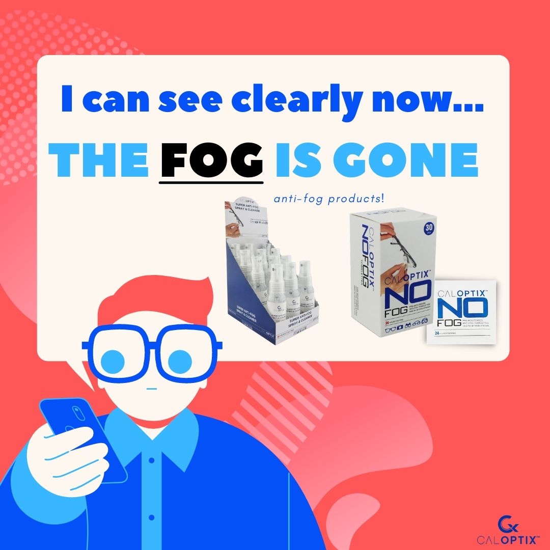 Fog be gone! Anti-fog spray and wipes clean and keep fog at bay.  #caloptix #antifog #cleaneyewear #opticians #ophalmic #eyedoctor #opticalproducts