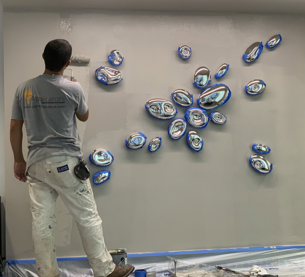 Admiring this beautiful artwork while on the job…We can help you select the right color to paint the wall a piece of work will be displayed on. Choosing the right tone will enhance any artwork. #originalart #carefulpainting