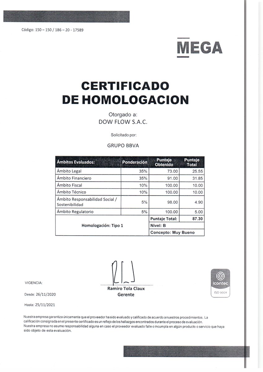 DOCFLOW3's tweet image. Contamos con Certificados de Homologación la cual nos permite ser evaluados para futuros proyectos .
