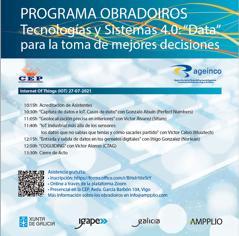 ageinco's tweet photo. 📢Obradoiro "Internet Of Things"
📈 OBRADOIROS Tecnologías y Sistemas 4.0: “Data” para la toma de mejores decisiones.
🗓 27 de julio
🕦 de 10:15 a 14:00
🔜 Inscripciones 🔗: https://t.co/EgvzvhjXjo
➕info@ampplio.com
ℹ Después de cada ponencia habrá un ciclo de preguntas https://t.co/cut5t5GnlT
