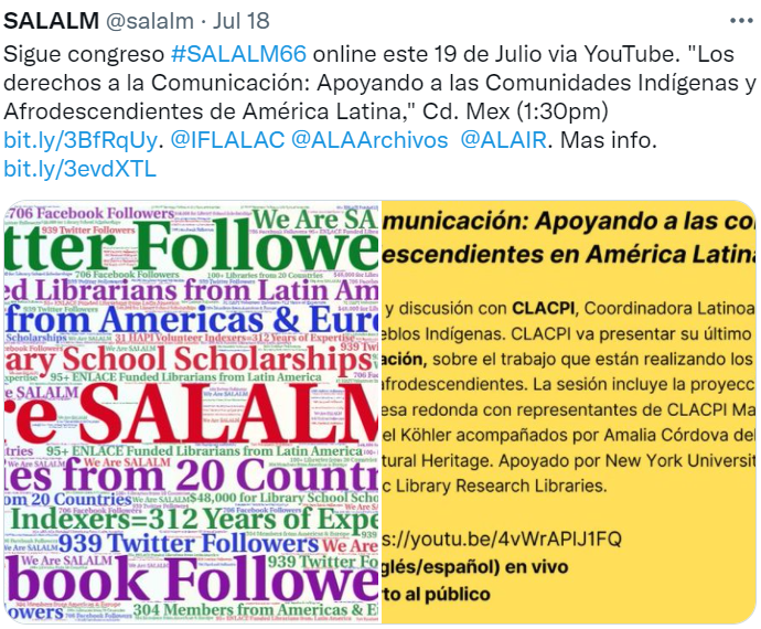 GriegoAdan's tweet photo. I've been posting for the #SALALM66 virtual conference https://t.co/ux6TbzxUMe. Check it Out! #LatinAmericanStudiesLibrarianship #Libraries #Archives #DigitalPreservation #WebArchiving #DiverseCollections #HiddenHistories @StanfordLibs @reformanational @IFLALAC @ALAIRO https://t.co/nVNaw0x3Lb