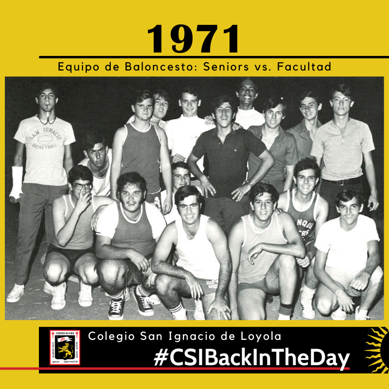 ColSanIgnacioPR's tweet photo. #CSIBackInTheDay | 1971 - Equipo de Baloncesto: Seniors vs. Facultad | #CSIAntiguosAlumnos #ColegioSanIgnacioPR https://t.co/Lkw5BjtZPA
