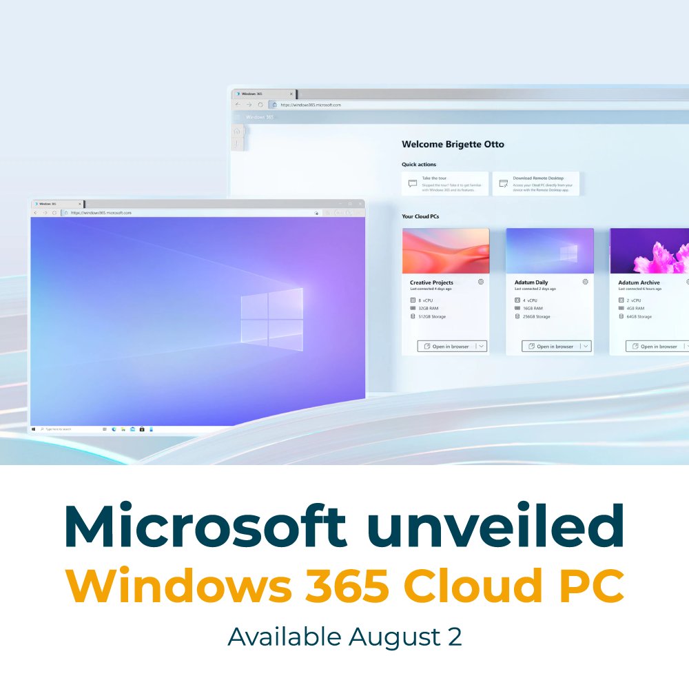ithelpinc's tweet photo. Windows 365 is a new service that will provide virtual PCs to customers.
#windows365 #microsoft #windows11 #technology #technews #microsoft365 #ithelpinc https://t.co/iDqyS9qumY