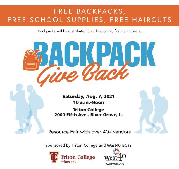 The school year is almost here! Set yourself up for success and attend the Backpack Give Back event at <a href="/tritoncollege/">Triton College</a> for FREE school supplies and more… 🎒#LeydenPride <a href="/west40ISC/">West 40</a>