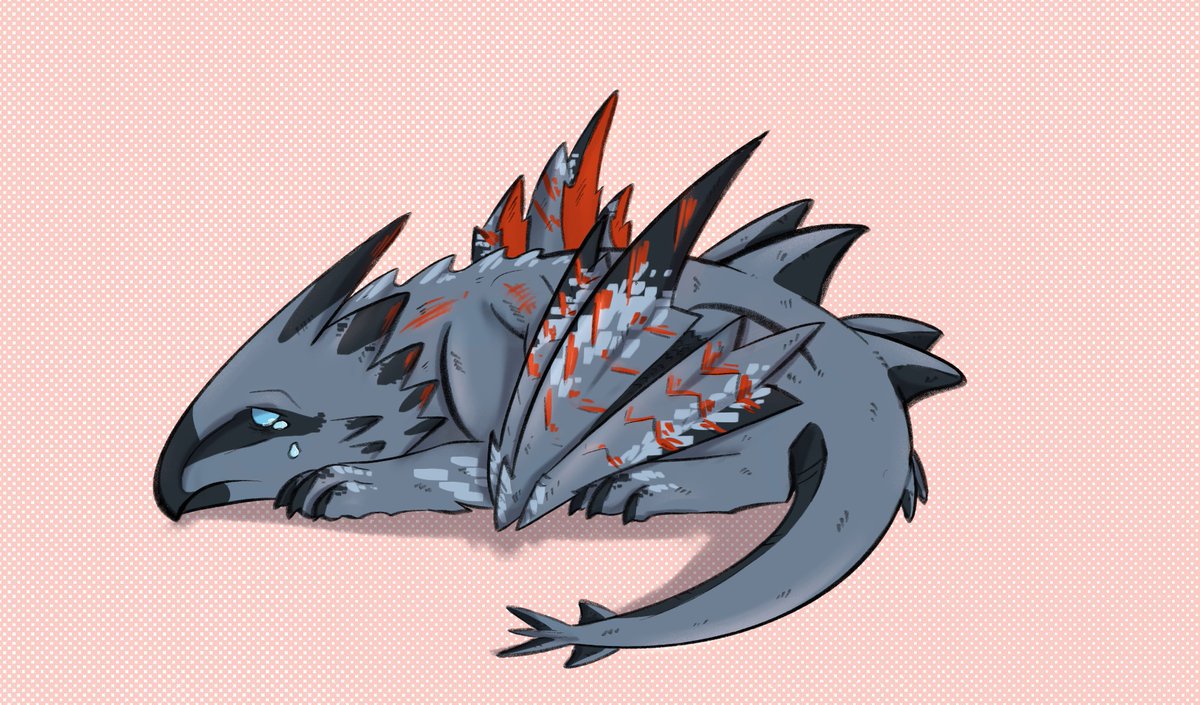 #MonsterHunter #Valstrax 
Let's start with this doodle. Little sad Valstrax. 🐉