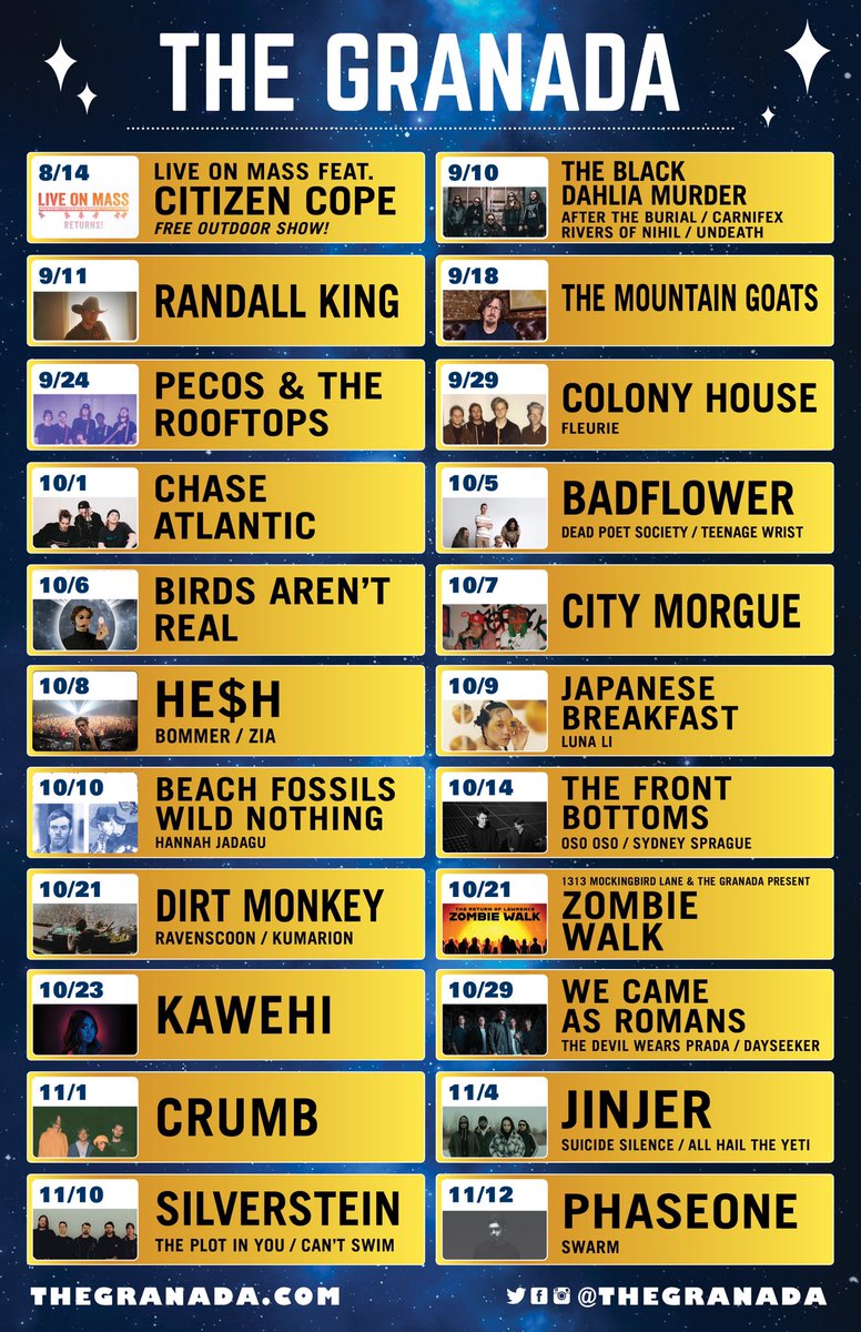 theGranada's tweet photo. Dang, it feels good to finally have a full calendar again! Let's celebrate with a giveaway!

Follow us &amp; RT this post to enter to win a FREE pair of tickets to an upcoming show. Winner will be announced next Thursday. 🎫

For extra chances to win, visit our FB — good luck! 🎵🎶 https://t.co/pxom8ZPpBE