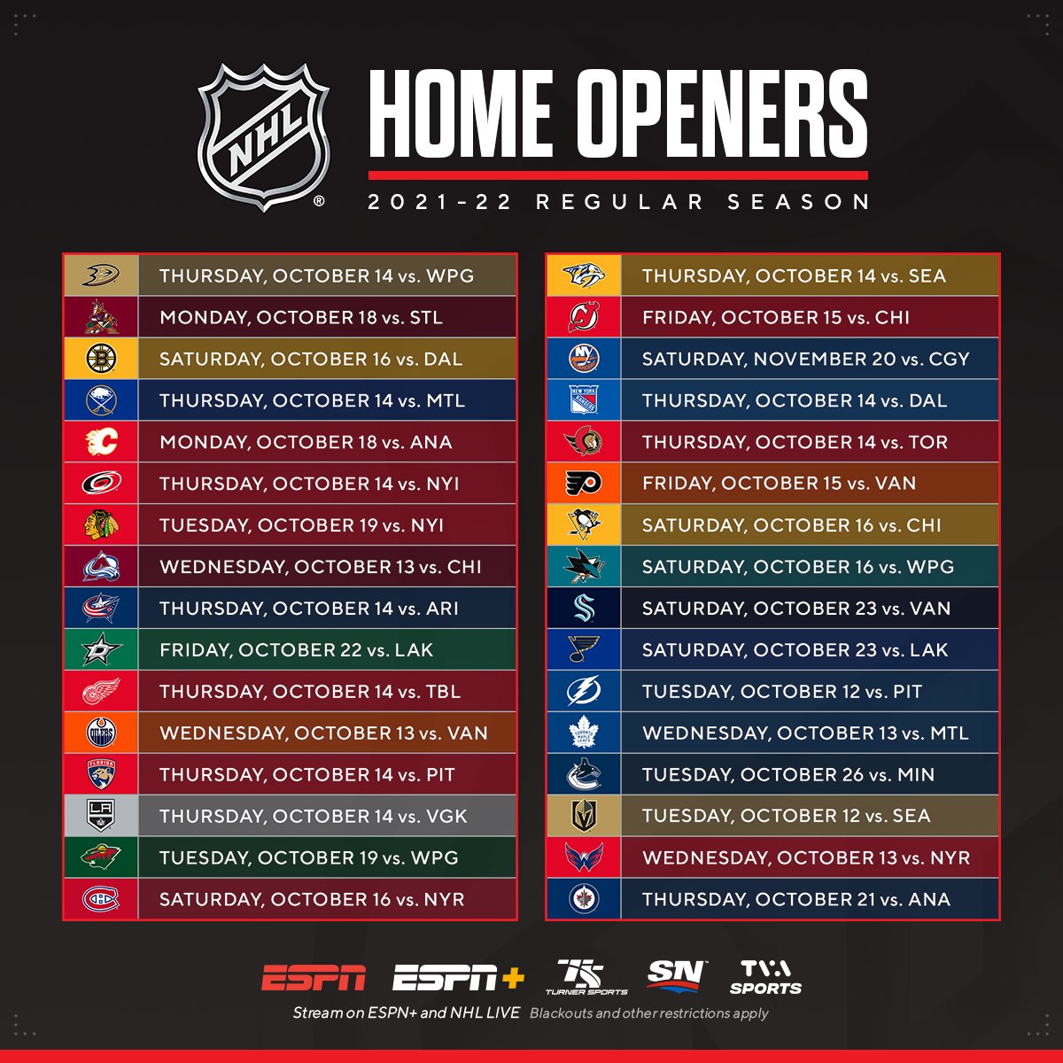NHL 2021-22 schedule: Sportsnet to broadcast more than 160 national games