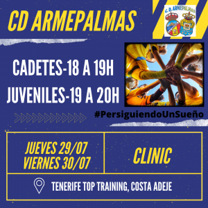 CArmepalmas's tweet photo. Trabajo &amp; Pasión &amp; Valores pero sobre todo muy buen hacer.

📌Clinic de captación // 29 &amp; 30/07
🕒Cadetes 18 -19:00h
🕒Juveniles 19:00 - 20:00h
📍Tenerife Top Training

#PersiguiendoUnSueño

https://t.co/fhdjrSG0hT https://t.co/b5niYQytao