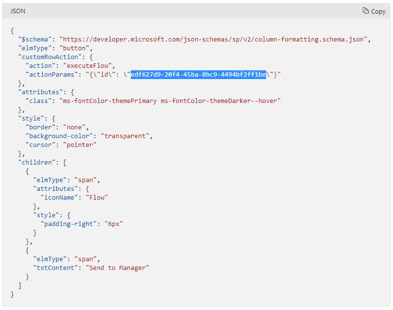 fredyano's tweet photo. #FredO365Tips #358:
Use column formatting to launch a #PowerAutomate workflow from a #SharePoint list. 
1. Create your workflow with "For a selected item" trigger. 
2. Add a text column, copy the ff. JSON from MS Docs then replace GUID &amp; txtContent values.
https://t.co/46UzE0iBEQ https://t.co/9pnnEDswwQ