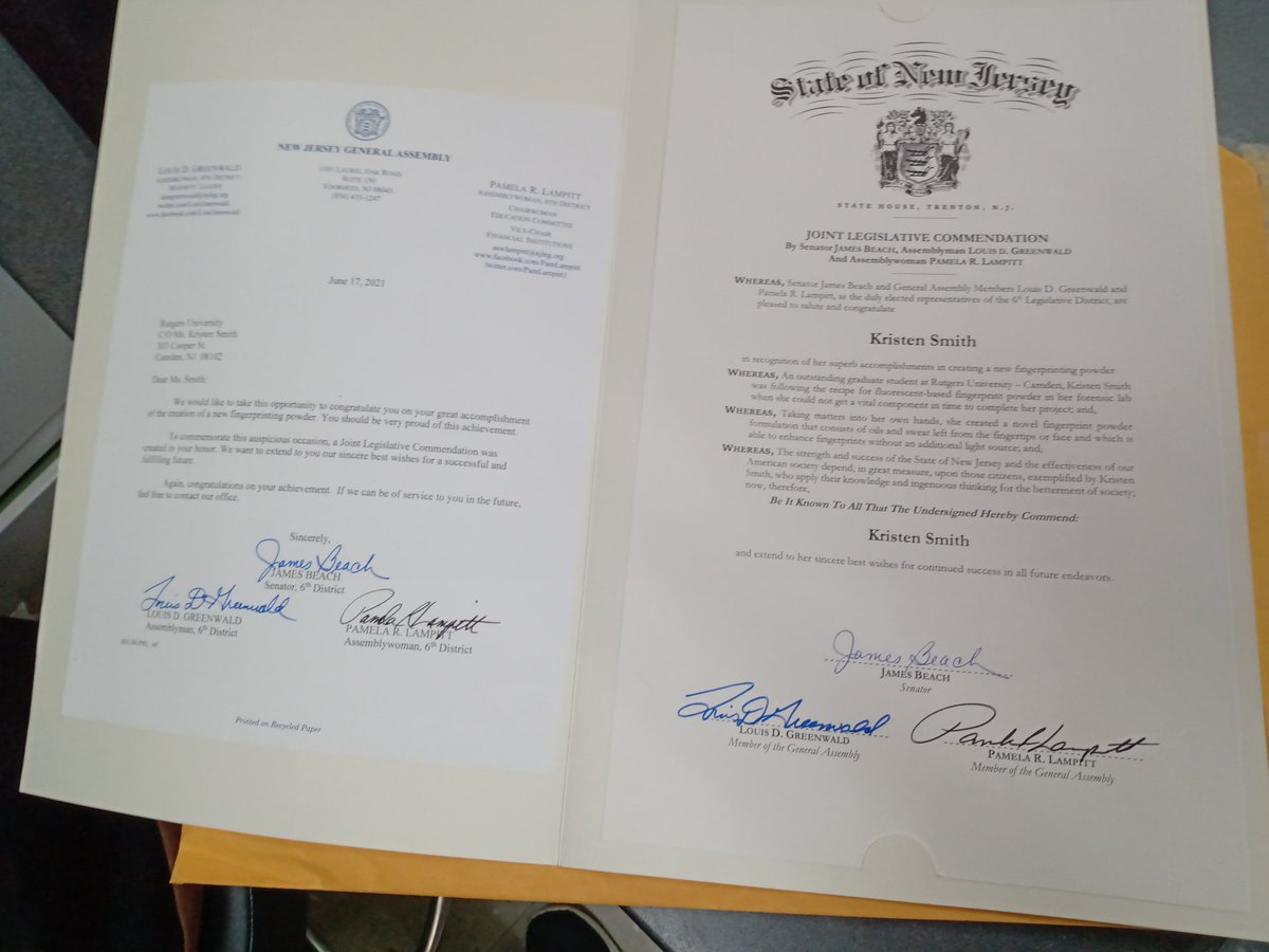 kimsuemoran's tweet photo. Wow! Congratulations to @Rutgers_Camden MSFS graduate, Kristen Smith, for her official commendation from the state of @NJGov https://t.co/ZkMTIjbaS7
