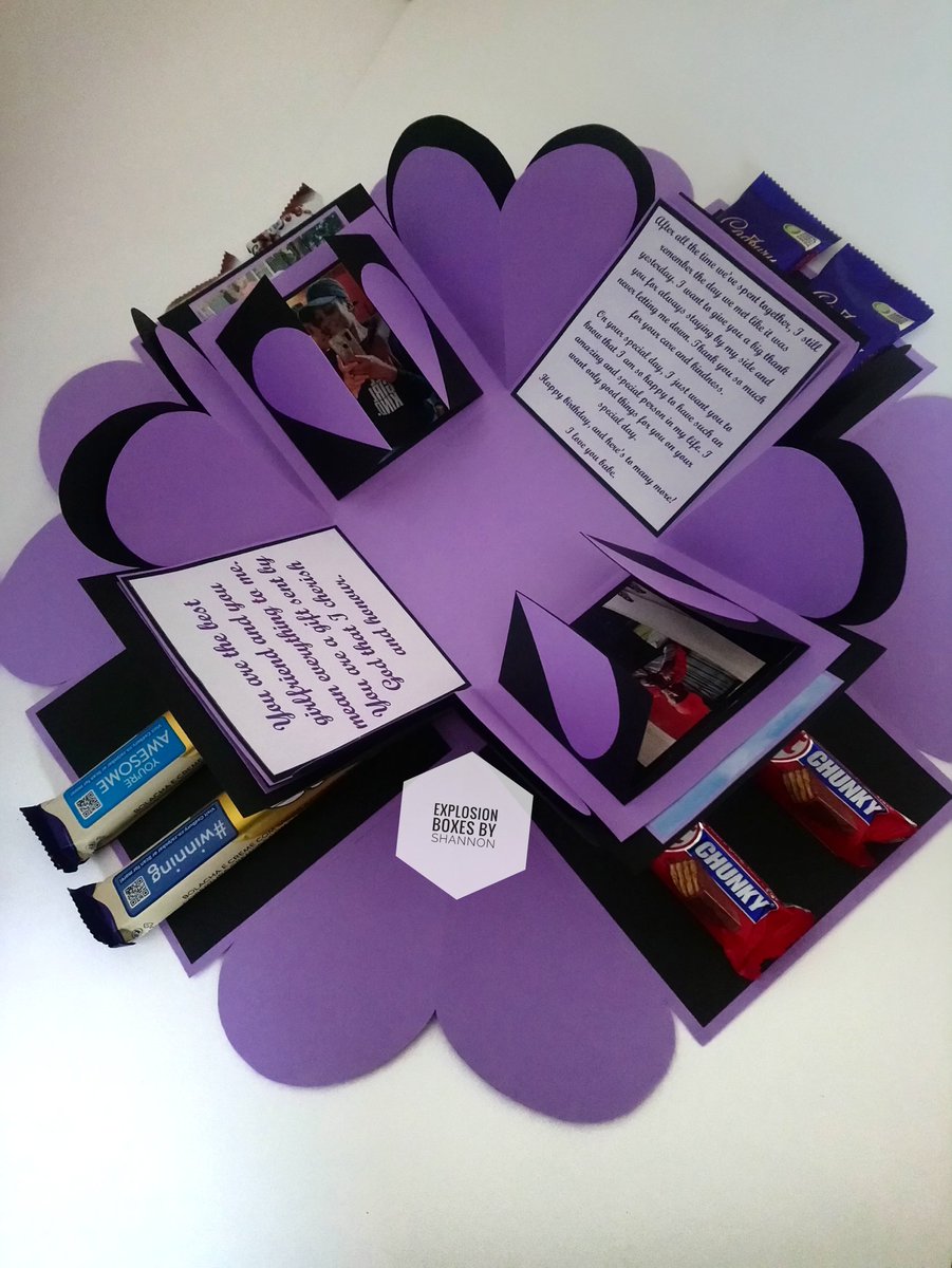 explosionboxes1's tweet image. Chocolate and photo 3 layer explosion box 🎁💥🍫💜

#homemade #explosionbox #GirlsTalkZA #GirlTalkZA #GirlzTalkZa