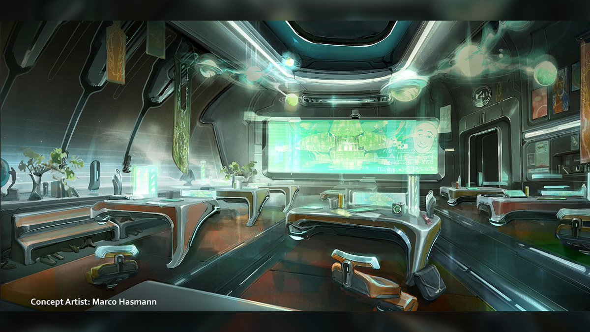 PlayWarframe's tweet image. Let your eyes wander, Tenno. 👀

How many details can you spot in this Zariman Classroom concept? (Credit: @HasmannMarco )