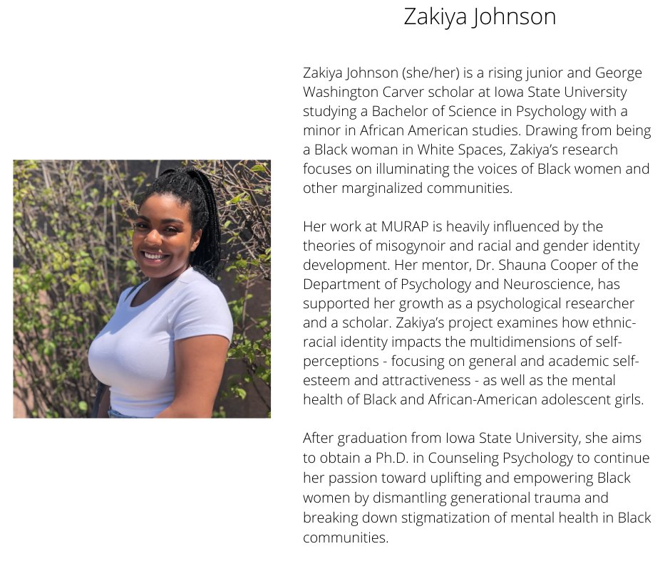 murap_iaar's tweet image. Next, we will chat with Zakiya Johnson (@zakiyadjo) about her project &quot;Exploring Black Girls&apos; Ethnic-Racial Identity: Associations with Self-Perceptions and Mental Health during Adolescence.&quot; #justtransform #murapchat