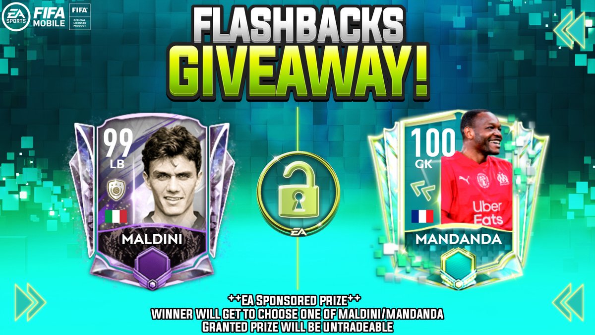 RubanACR_'s tweet photo. Flashback Giveaway Week 2
Choice of Maldini or Mandanda!

How to enter:
- Retweet this Tweet
- Reply with the player you want
- Follow me, @FifaRuban AND @EAFIFAMOBILE 

Prize is supplied by EA, thank you to them for this opportunity
Winner Announced on Saturday Reset!
GOOD LUCK! https://t.co/8M91cD1UpM