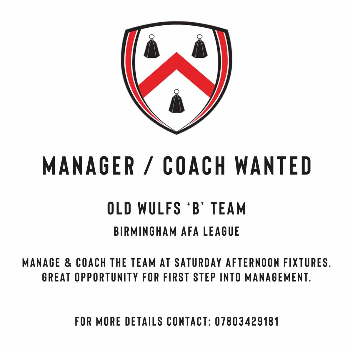 Any aspiring managers out there looking for a new club or thinking of stepping into management? Fantastic club and great group of committed lads. #grassrootsfootball #grassroots <a href="/BirminghamFL/">Birmingham League</a> <a href="/BirminghamFA/">Birmingham County FA</a>