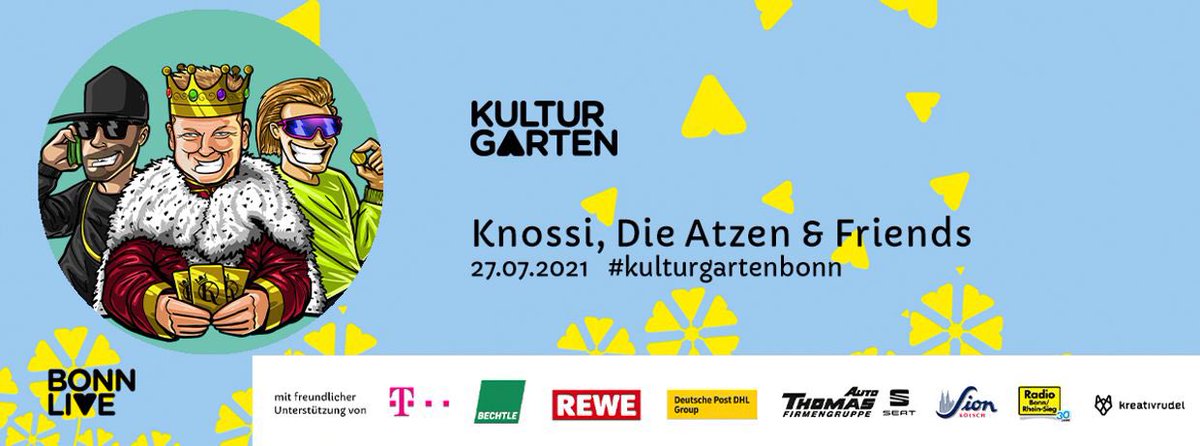 DIEATZEN's tweet photo. 27.07. 💥 Knossi, Die Atzen &amp; Friends LIVE in Bonn 🥁 TICKETS: https://t.co/4bF4rHEXss https://t.co/VFbD1549ag