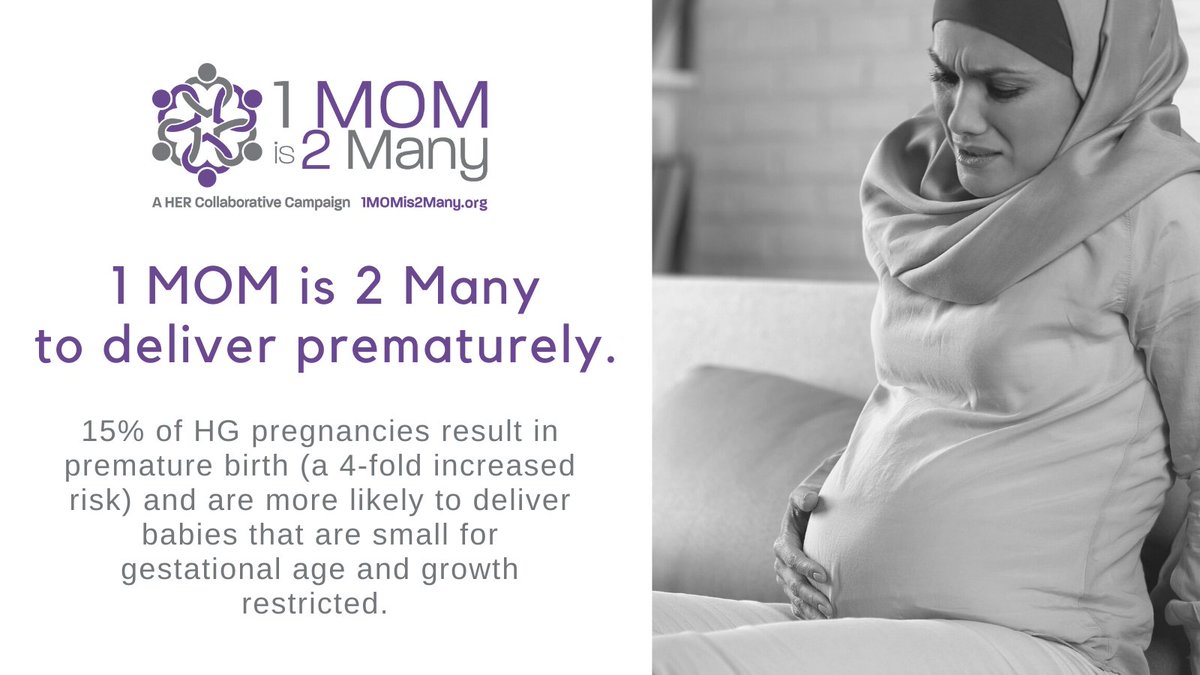15% of HG pregnancies result in premature birth (a 4-fold increased risk) and are more likely to deliver babies that are small for gestational age and growth restricted. #1MOMis2Many to deliver prematurely.

#prematurebirth #prematurity #hyperemesis #maternalfetalhealth