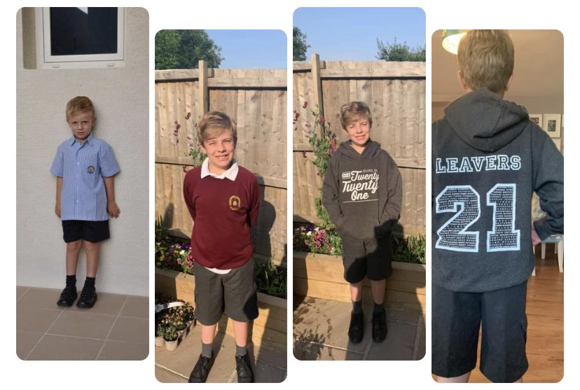ClairMarieMarsh's tweet photo. First day of Primary vs last day of Primary…He made it!!!! https://t.co/PR47EZcinO