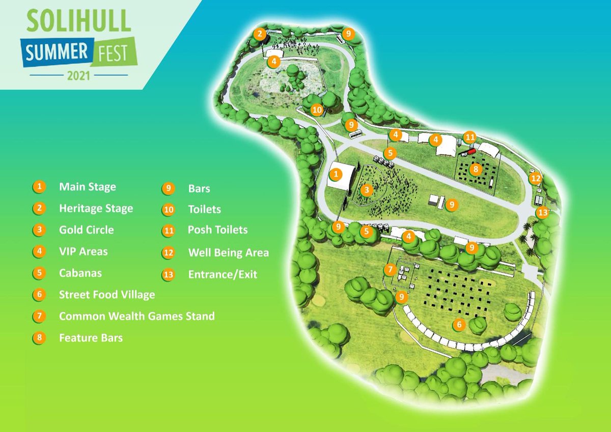 Here is The Solihull Summer Fest Site Map for 2021! We've added more VIP areas, increased their size & made the VIP garden area much larger. Also new for 2021 is our Street Food Village! Lots of additional space, comfort zones & a well being area!