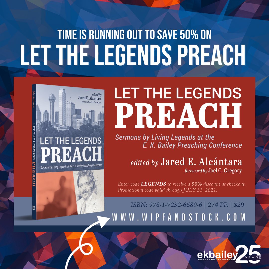 EKBPC's tweet image. 💽Own your own physical copy of The 25th Annual E.K. Bailey Preaching Conference on CD/DVD, or gift a set to a preaching pal!
👉🏽 …nnection-bookstore.shoplightspeed.com/ekbpc25/

📖Order Let the Legends Preach in paperback by July 31st for a 50% discount using the code LEGENDS.
👉🏽 wipfandstock.com/9781725266896/…