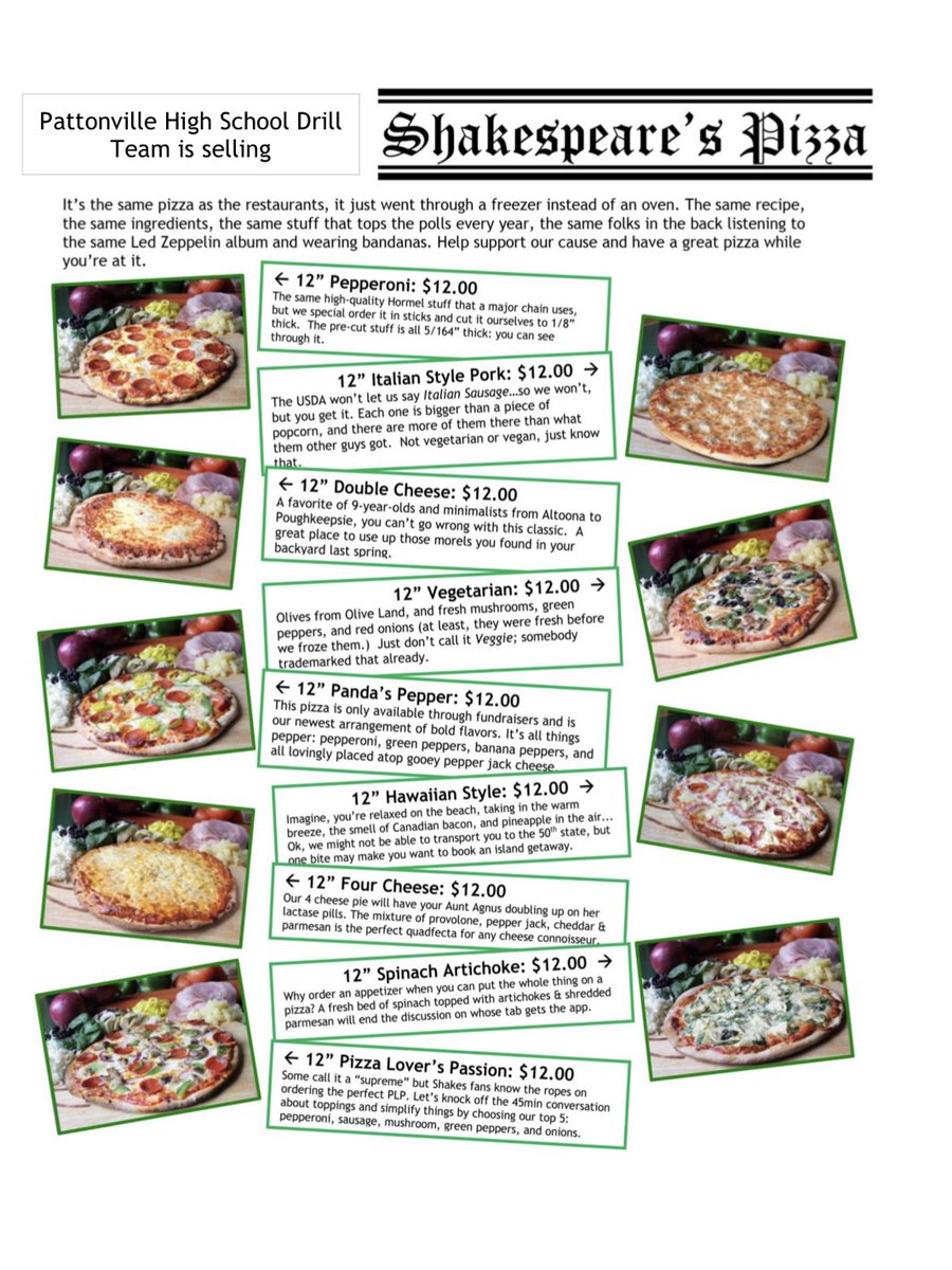 It’s that time of year! VDT is selling Shakespeare’s to help with funding for our choreography! Ask your favorite drill team member to place an order or drop your order below!! Thank you for supporting our team. This year is going to be spectacular 🎉💗💚
