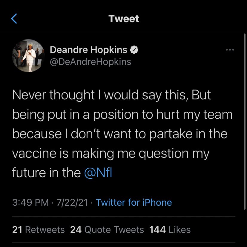 DeAndre Hopkins with a big statement on today’s news…
