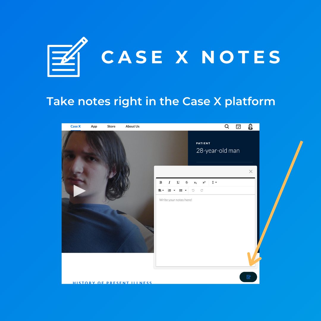 OnlineMedEd's tweet image. ✨ Underrated product feature: Built-in notes, inside our Case X platform for Residency. You can write down anything you want from the case you're reviewing in Case X to help you answer each case's questions. 🤓