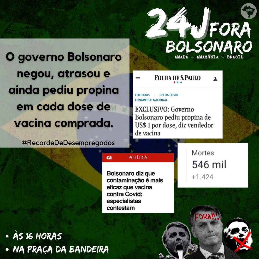 cucauneap's tweet photo. Não dá mais, chega!!
O Brasil está de luto, e precisamos conseguir resistir e salvar a nossa população!

🗓 24 de Julho, sábado
⏱ Às 16 horas 
📍 Na praça da Bandeira. https://t.co/ImjqgJ2yvP