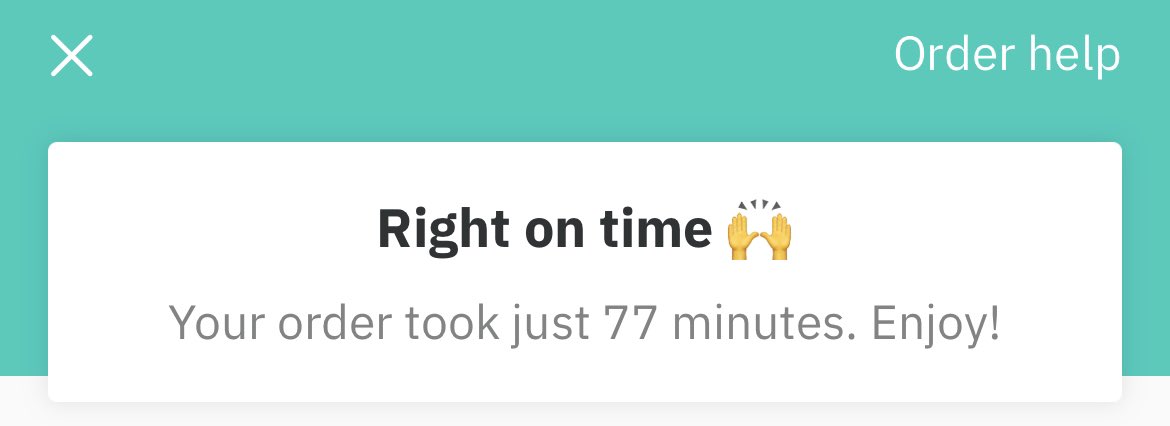 Hey <a href="/Deliveroo/">Deliveroo</a> I like your service and all but maybe don’t high five yourself after moving the delivery estimate 6 times so it didn’t look like it was late.
