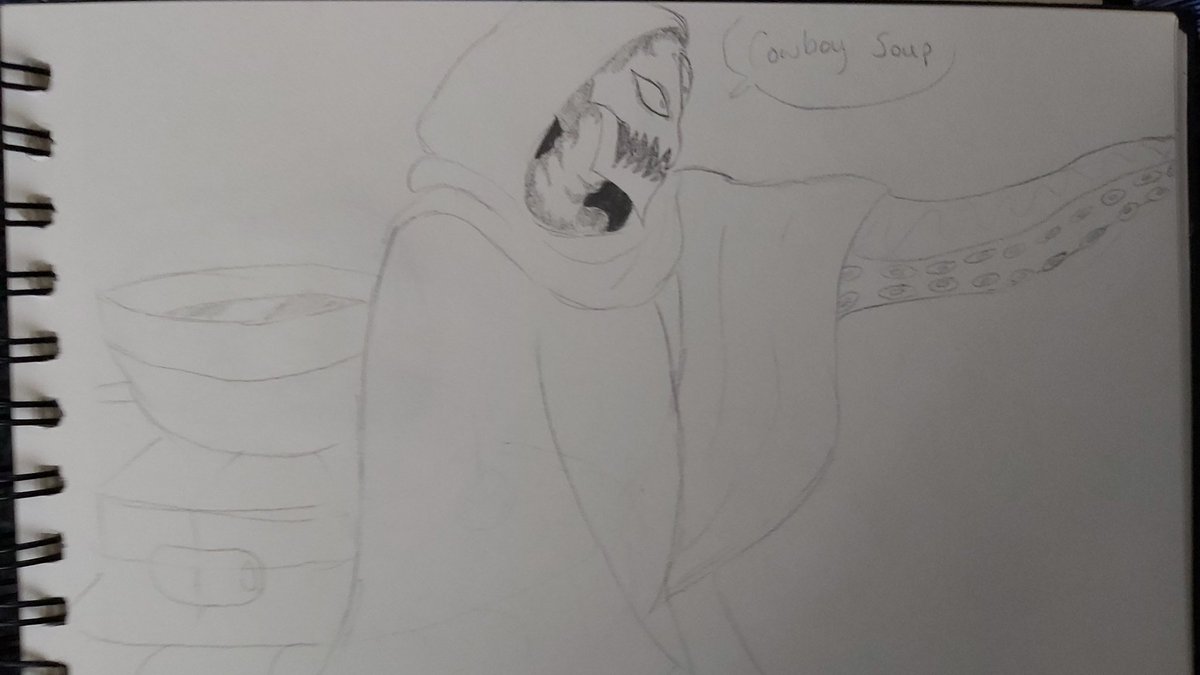 ElZoomerRocket's tweet image. When the evil cult leader wants to turn the party cowboy paladin Asimar into soup

#dndart #pencilsketch #notepadart