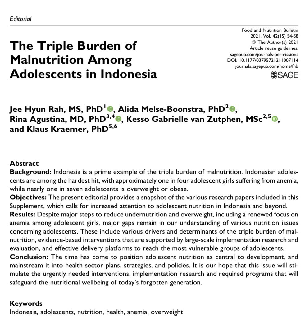 Our supplement on #adolescentnutrition is finally out! Please read and share this important new knowledge at a time where today’s largest cohort in human history has been neglected for far too long…

#NutritionCantWait for the forgotten generation👇