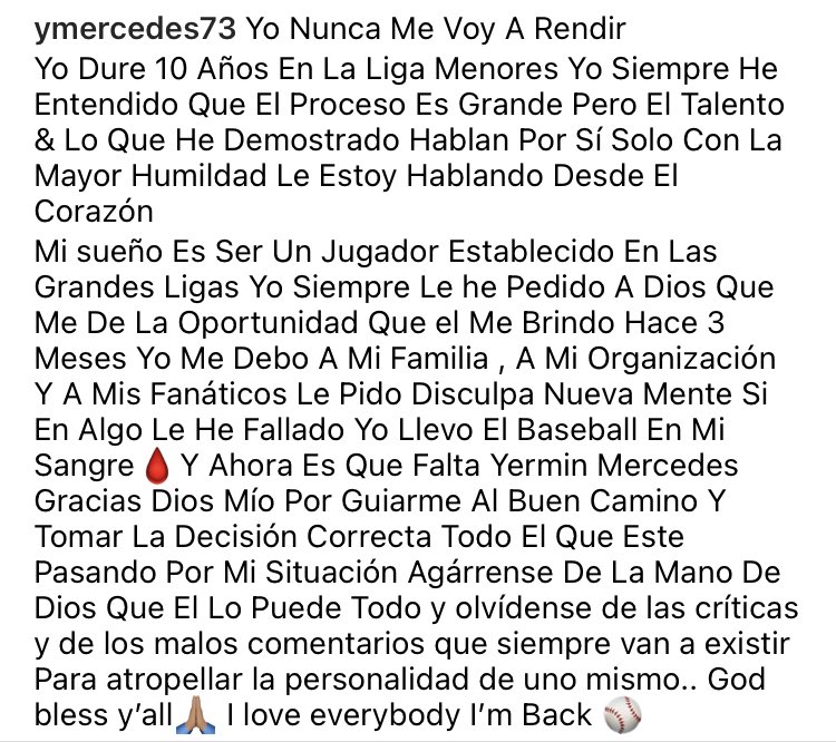 RABV77's tweet image. Bueno, no se retira nada… parece que Yermín Mercedes se arrepintió de lo que escribió anoche, borró la publicación y escribió que no se retira nada.
#QueShow 🤷🏻‍♂️