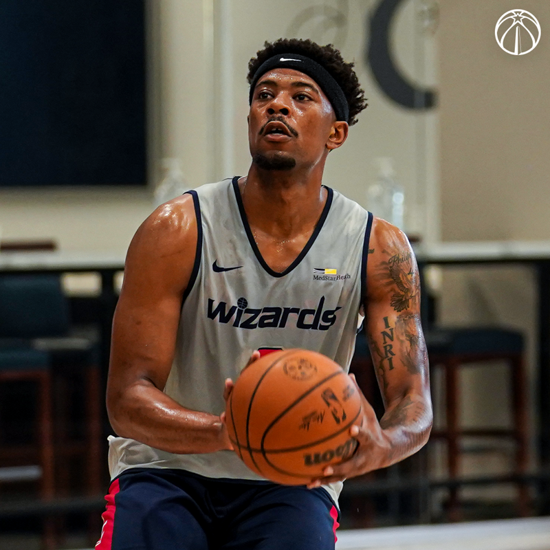 WashWizards's tweet photo. 📸 Today's #WizDraft workouts 📸

▫ Jordan Goodwin | @SaintLouisMBB
▫ Trey Murphy III | @UVAMensHoops
▫ Kyree Walker | Chameleon BX