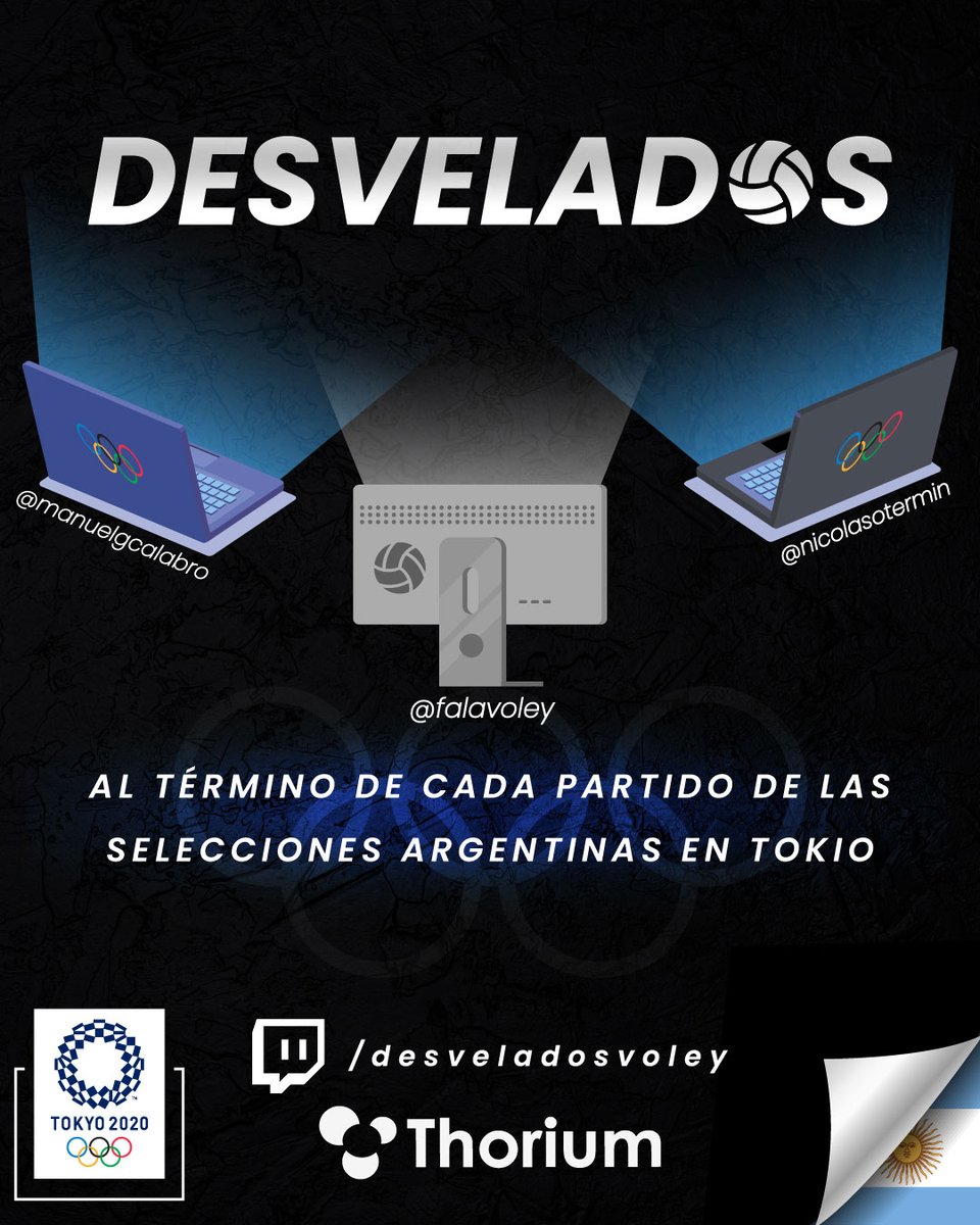 Nos encantaría estar en #Tokyo2020  pero, como no podemos, les proponemos vivirlo como nosotros. 

¡Y se los contamos por Twitch! 📺

Mañana arrancamos con #Desvelados 🏐 por twitch.tv/desveladosvoley 

¡Gracias <a href="/ThoriumInd/">Thorium Indumentaria Deportiva</a> por acompañar siempre!