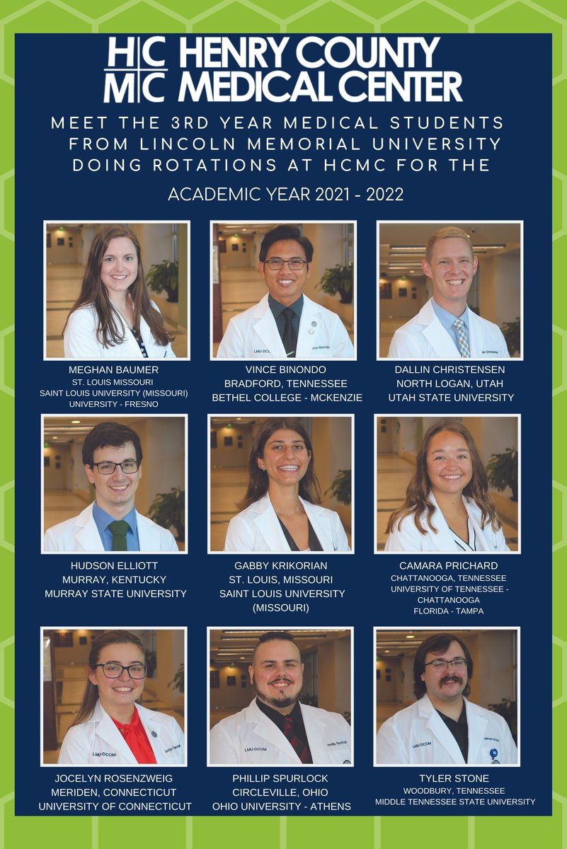 Welcome to all our new 3rd Year Medical Students from Lincoln Memorial University! They come from all over the United States to do their clinical rotations for a year. If you see them, be sure to welcome them to our community! #HCMCLove