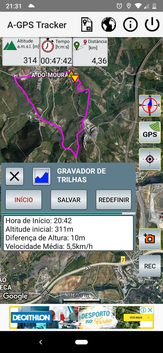 Com o mano.
5,5km/h, nada mau.