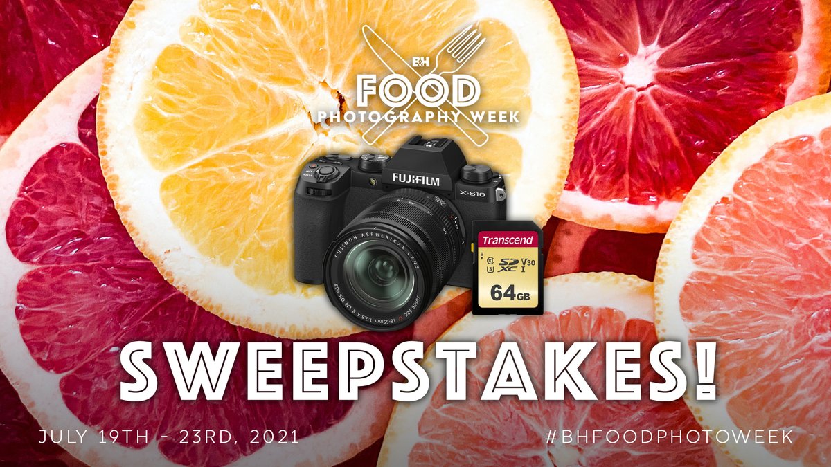 bhphoto's tweet photo. Show us what you're cooking up! Share your favorite food inspired photo tagging @BHPhotoVideo + #BHFoodPhotoWeek for a chance to win a @FujifilmX_US X-S10 Kit and a @Transcend_USA 64GB Memory Card!  
Learn more ➡ https://t.co/QuOYN4bKDm https://t.co/52KIGDH3Cn