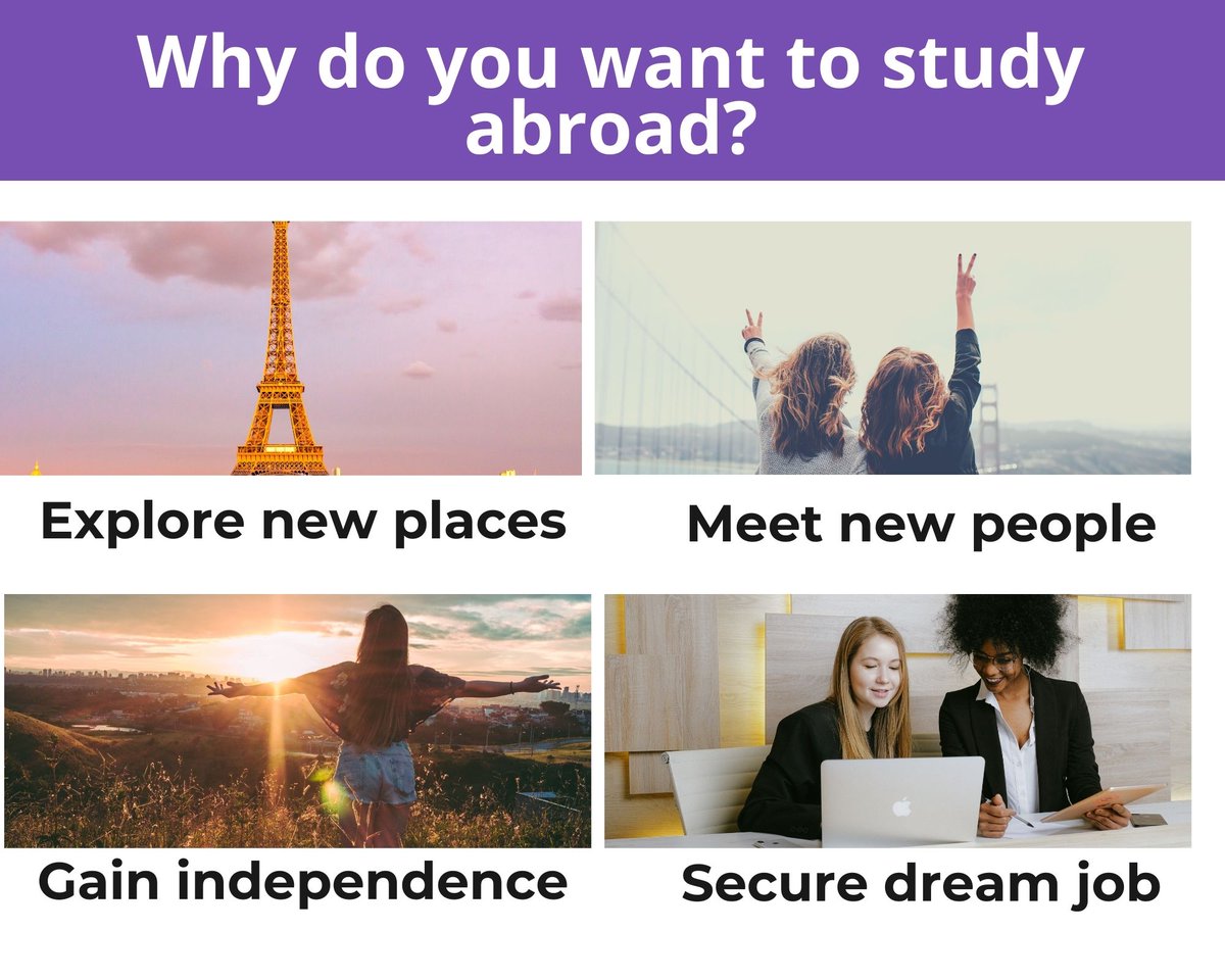 talk2study's tweet image. Students have a desire to study abroad 🛫🛫 and they have different aspirations and desire to travel and meet new people from different cultures.

So, why do you want to #studyabroad? 🌏🌏 Share with us in the comments section below 👇👇 

#internationalstudent #talk2study