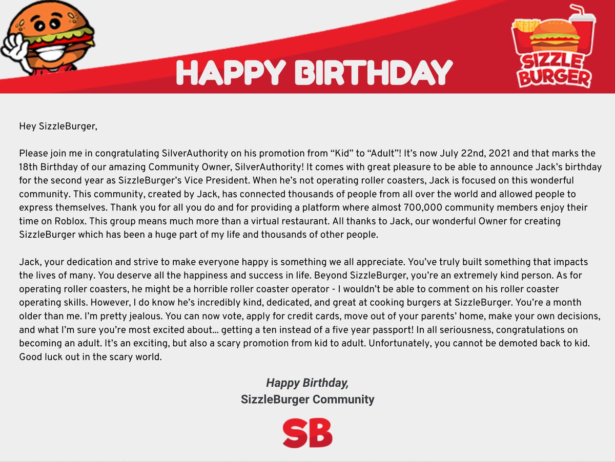 SizzleBurgerz's tweet photo. 🥳 Please join us in wishing @SilverAuthority a HAPPY BIRTHDAY! On behalf of the entire SizzleBurger community, we wish you a year full of success and happiness. Happy birthday, Jack! 🍰 https://t.co/K2Xoj7QC4f