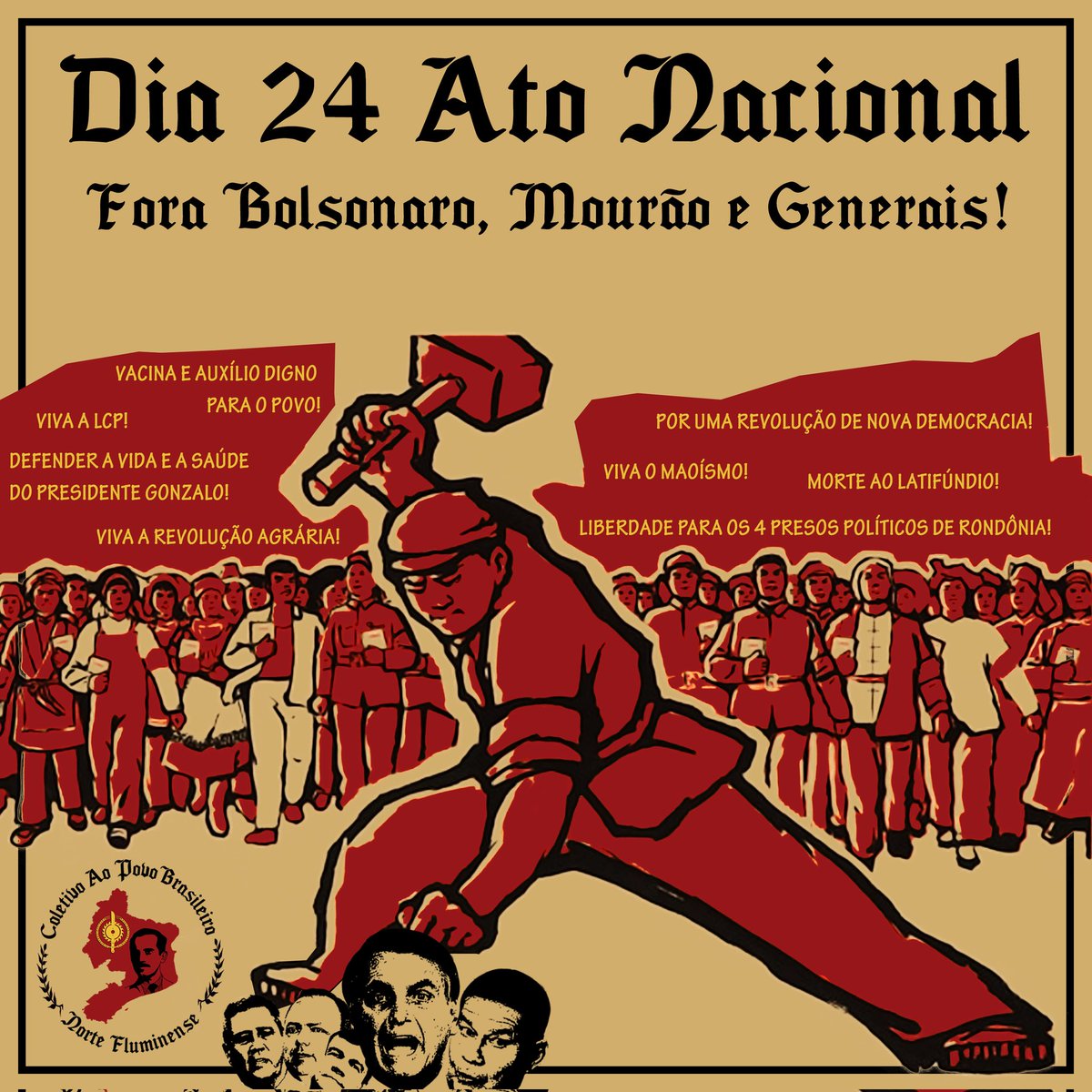 coletivoapb_nf's tweet photo. No dia 24 de Julho estaremos novamente nas ruas, pelo fora Bolsonaro, Mourão e Generais. Nos somando aos companheiros combativos por todo o Brasil.
Participe, entre em contato, conheça nosso Coletivo e sua atuação na região. 

Rebelar-se é justo!
Venceremos! https://t.co/X6N2SP3kkk