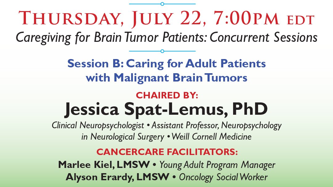 Don't miss Session B: Caring for Adult Patients with Malignant Brain Tumors, at 7 PM EDT, in partnership with @CancerCare and sponsored by @Hyperfine and @Novocure. Register now –> bit.ly/InfoConSessionB