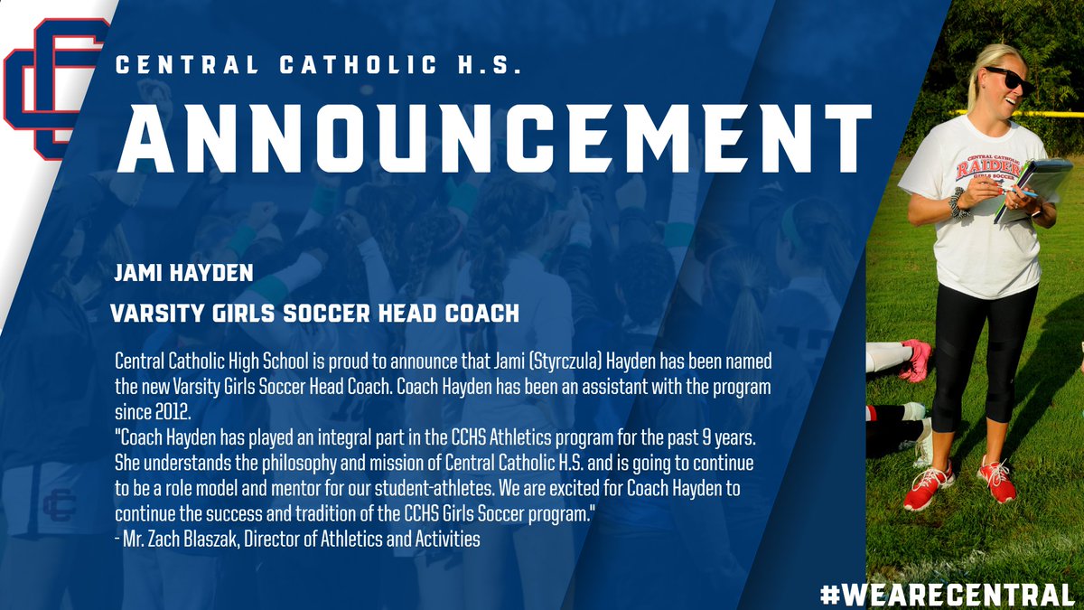 CCRaider_sports's tweet image. CCHS Athletics is proud to announce that Mrs. Jami Hayden has been named the new Varsity Girls Soccer Head Coach! Congratulations to Coach Hayden! @ccraider_gsoc #wearecentral #howtoraider