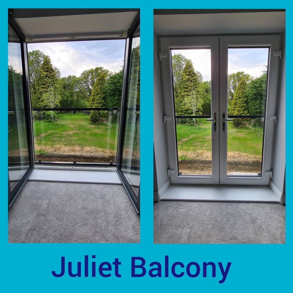 French doors installation in Theale, Reading. Juliet balconies provide unobstructed views and plenty of ventilation. <a href="/REHAUWindows/">REHAU Windows UK</a> <a href="/Planitherm/">Planitherm</a>