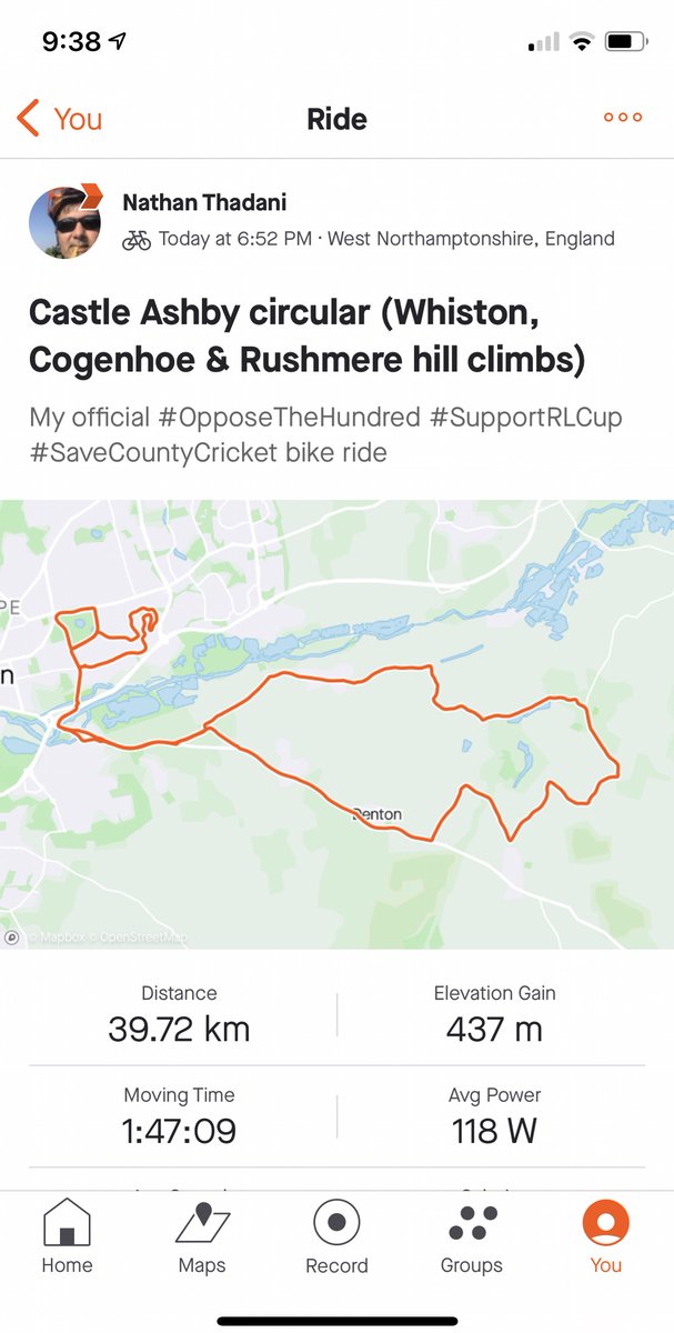 iWANT2say's tweet photo. Decided not to watch the T16.4 cricket, watched @Hollyoaks instead and then went for a bike.
#DoSomethingElse
My official #OpposeTheHundred #SupportRLCup #RLC21 #SaveCountyCricket bike ride. https://t.co/GylT2CI01E