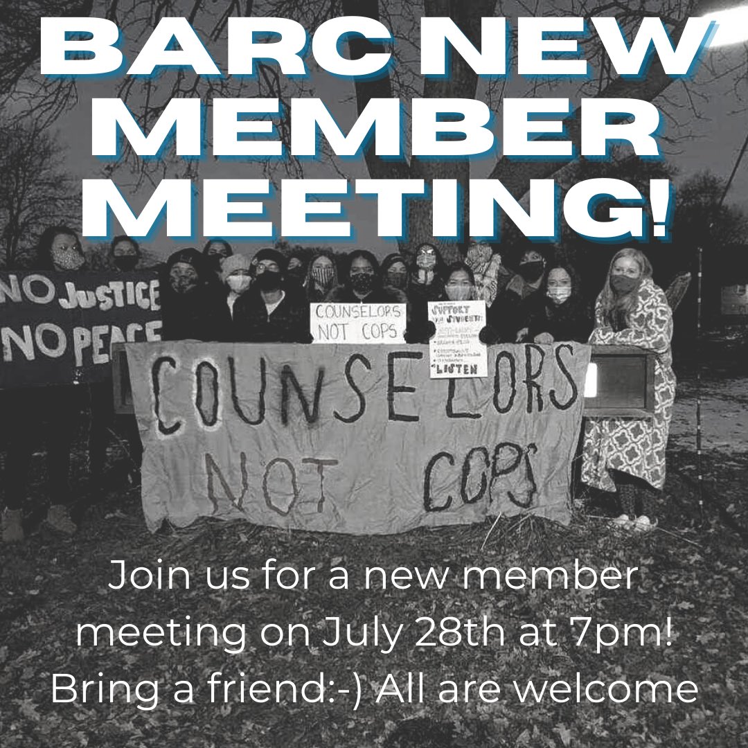 want to join BARC? next wednesday we will have a new member meeting to talk about our goals, current campaigns, and why we do what we do! we super hope to see you all next week at moir park!!:-) bring a friend!!