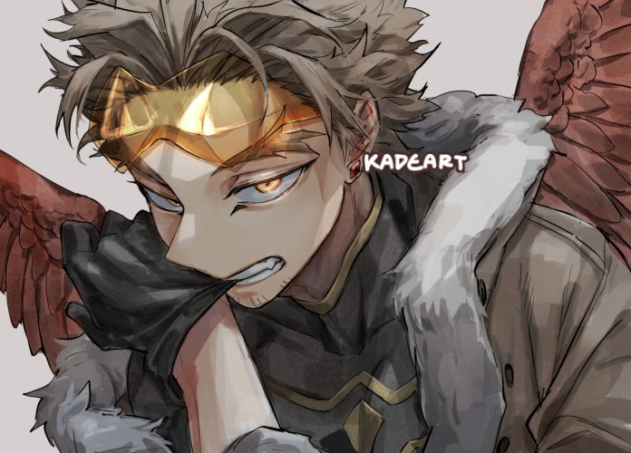 hawks (boku no hero academia) male focus 1boy solo gloves wings blonde hair facial hair  illustration images