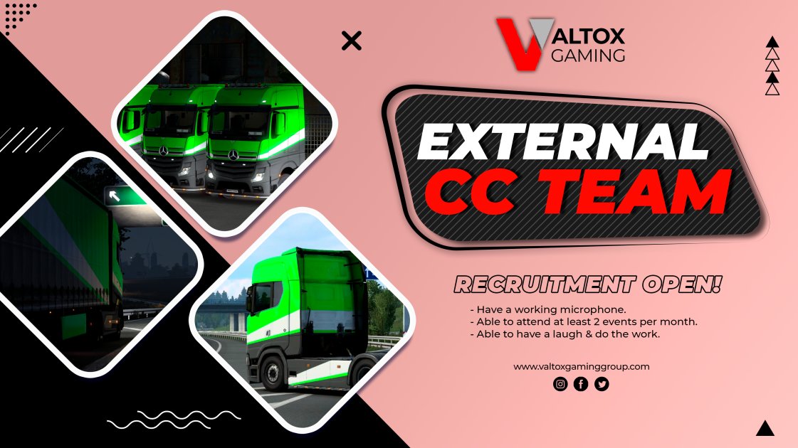 ValtoxGaming's tweet image. 🚚 Ever been to a Valtox convoy, and wondered how you can help? Well we are recruiting CC! 🚚